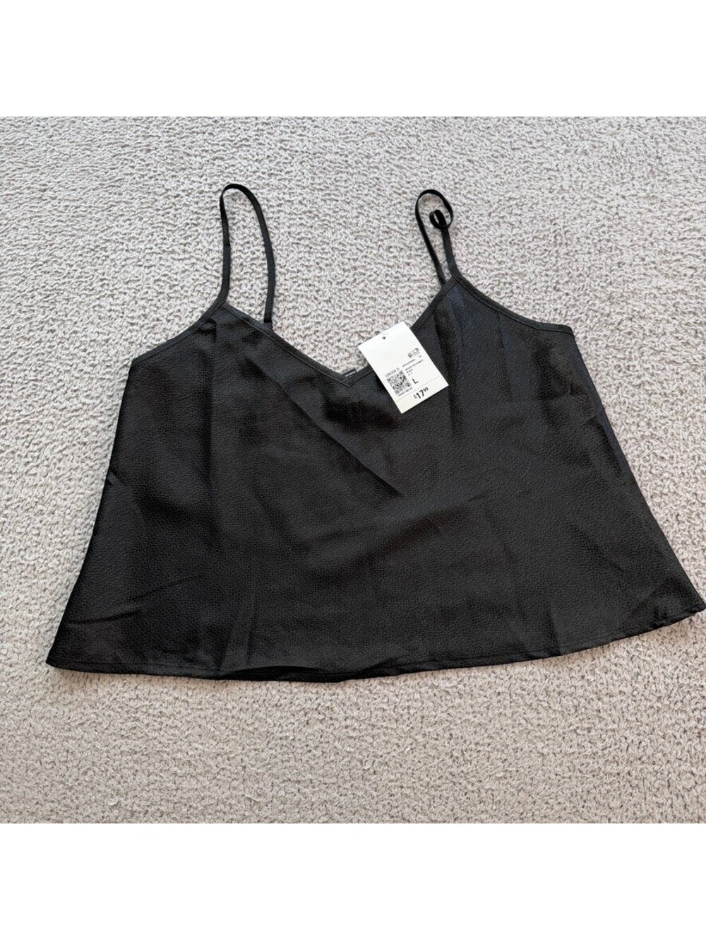 NWT Forever 21 Cami Top L Womens Black Woven Sleeveless Casual Tank Top Cropped